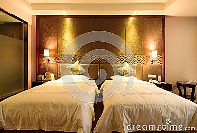 The standard double room in a hotel Stock Photo