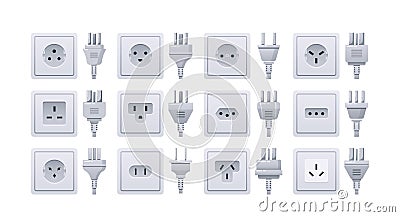 Standard Socket Plugs Including Type A, Type C And Type G. Different Shapes And Prong Configurations Vector Illustration Vector Illustration