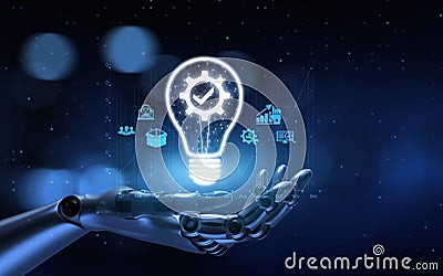 Standard standardization certification quality control assurance. Robot hand pressing button 3d render Stock Photo