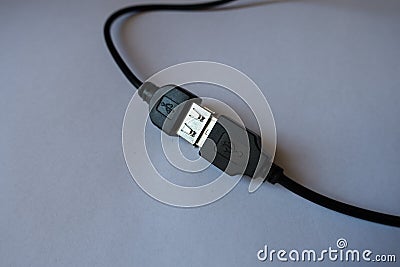 USB plug inserted into USB receptacle Stock Photo