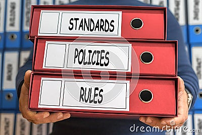 Standards, Policies, Rules, concept words. Folder concept. Ring Stock Photo