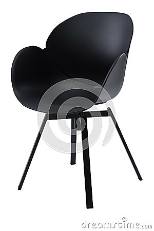 Standart black office plastic chair with armrests isolated on white. Simple office furniture. Stock Photo