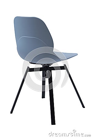 Standart blue office plastic chair isolated on white. Simple office furniture. Stock Photo