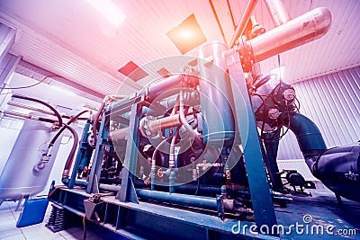 Standby diesel generator at the factory. Radiator and fuel filter system. Stock Photo