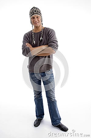 Standing adult male wearing winter hat Stock Photo