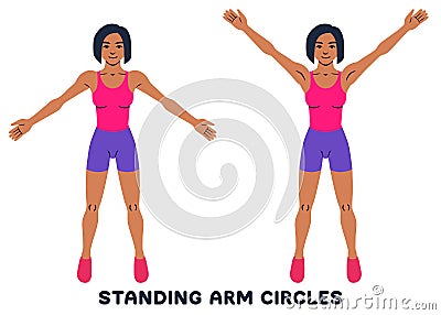 Standing arm circles. Sport exersice. Silhouettes of woman doing exercise. Workout, training Cartoon Illustration