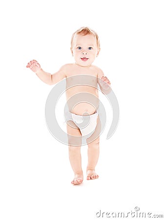 Standing baby boy in diaper Stock Photo