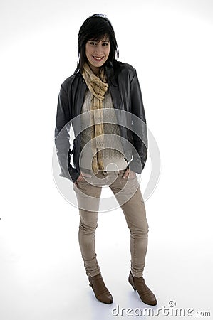 Standing beautiful woman with muffler Stock Photo