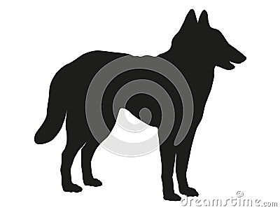 Standing belgian sheepdog puppy. Malinois. Black dog silhouette. Pet animals. Isolated on a white background. Vector Illustration