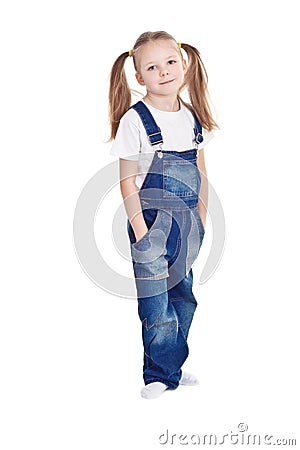 Standing Blond Little Girl With Ponytails Stock 