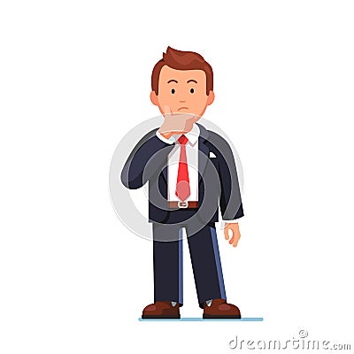 Standing business man making thinking gesture Vector Illustration