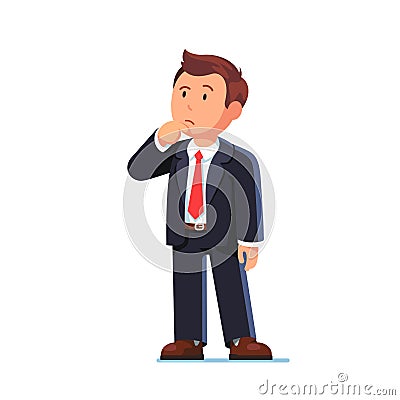 Standing business man making thinking gesture Vector Illustration