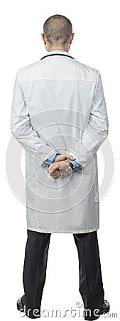 Standing caucasian doctor back view Stock Photo