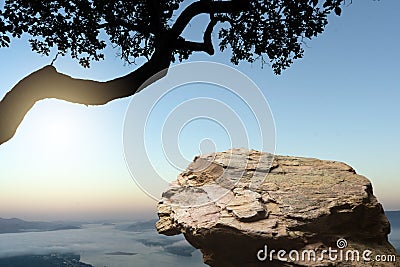 Standing empty on top of a mountain view, Blank space cliff edge with mountain Stock Photo