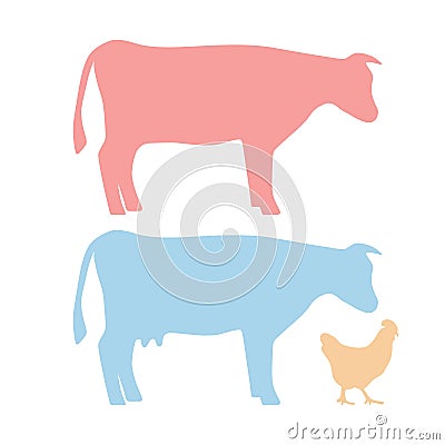 Side view farm animal silhouettes on white background Stock Photo