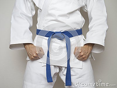 Standing fighter blue belt centered martial arts Stock Photo