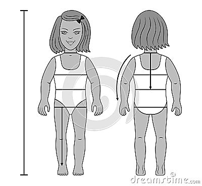 Standing girl preschooler tailor measurements vector Vector Illustration