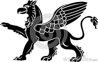 Standing griffin with lifted paw Vector Illustration