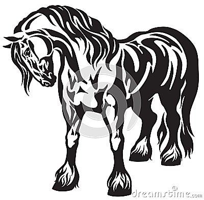 Standing heavy draft horse tribal tattoo Vector Illustration