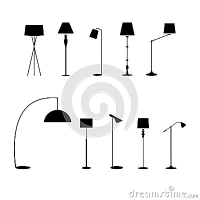 Standing lampshade icon set. Vector illustration of fashion collection electric floor lamp pictogram on white. Vector Illustration
