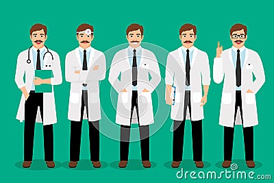 Standing male doctor poses Vector Illustration