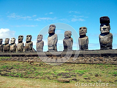 Moai at Ahu Tongariki, on Easter Island, Chile Editorial Stock Photo