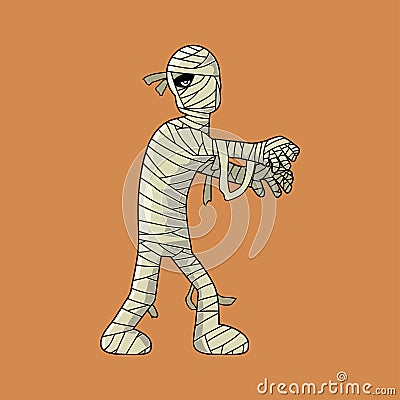 Standing Mummy Halloween Monster Cartoon Vector Illustration