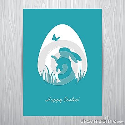 Standing rabbit silhouette in an egg shaped frame Vector Illustration