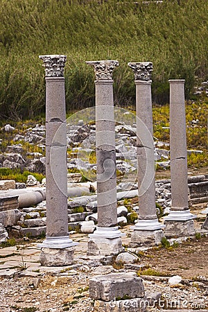 Standing reconstructed columns at Perga in Turkey Stock Photo