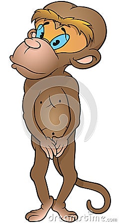 Standing Shy Brown Monkey Vector Illustration