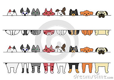 Standing and sitting cats with board in their mouths Vector Illustration