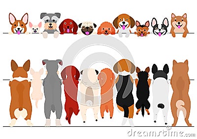 Standing small dogs front and back border set Vector Illustration