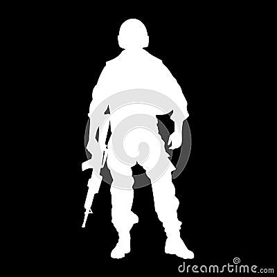Standing soldier with an assault rifle, silhouette Vector Illustration