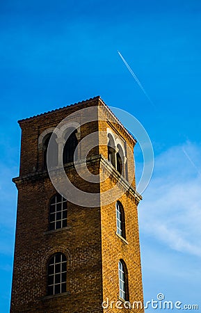 Standing Tower near downtown Austin Texas Jet Contrail Stock Photo