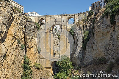 Standing under the Puento Nuevo or New Bridge Stock Photo