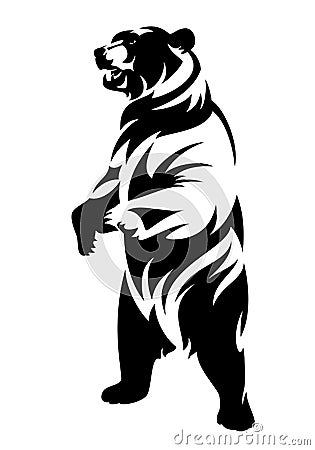 Standing up grizzly bear black vector outline Vector Illustration