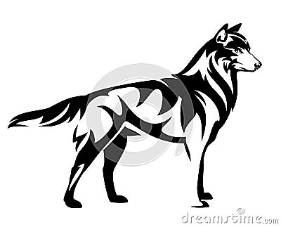 Standing wolf black outline vector Vector Illustration