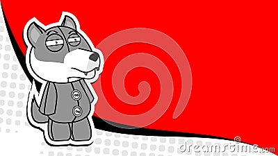 Standing wolf plush toy sticker cartoon background Vector Illustration