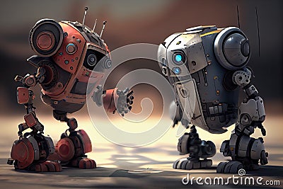 a standoff between two advanced robots, each with their own unique design and capabilities Stock Photo