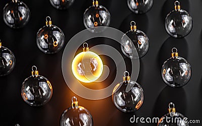 Standout Ball Light Yellow Christmas Concept Dark Background 3D Render Stock Photo