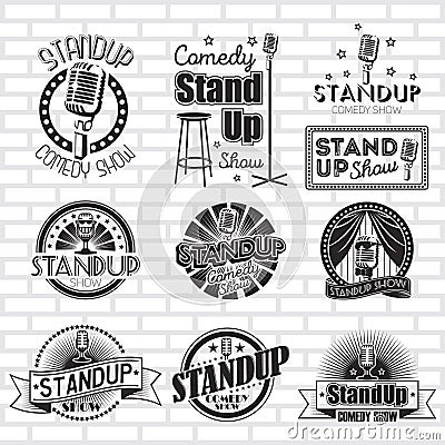 Standup comedy show vector labels design Vector Illustration