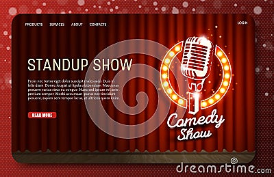 Standup show landing page website vector template Vector Illustration