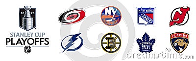2023 Stanley Cup playoffs. Eastern Conference. NHL. Boston Bruins, Florida Panthers, Tampa Bay Lightning, Toronto Maple Leafs, Vector Illustration