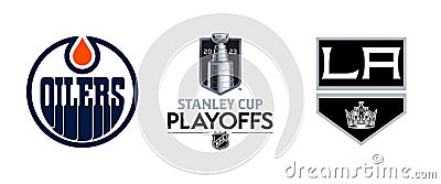 2023 Stanley Cup playoffs. Western Conference. NHL. Edmonton Oilers vs Los Angeles Kings. Kyiv, Ukraine - May 1, 2023 Vector Illustration