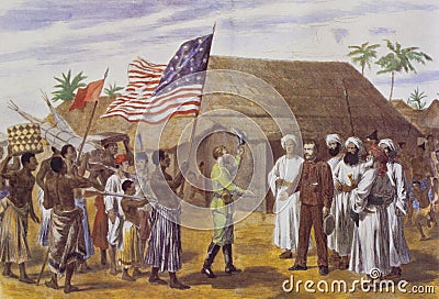 Stanley meets Livingstone at Lake Tanganyika, on 10 November 1871 Editorial Stock Photo