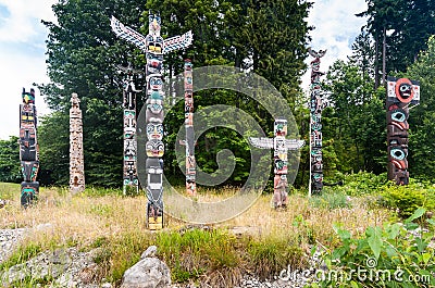 Stanley Park Totem Poles. Stock Photo