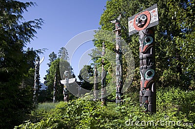 Stanley Park Totem Poles native artworks Editorial Stock Photo