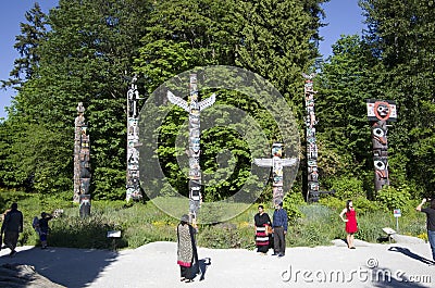 Stanley Park Totem Poles native artworks Editorial Stock Photo