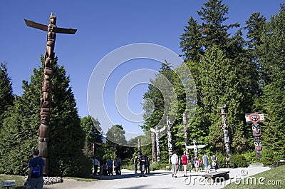 Stanley Park Totem Poles native artworks Editorial Stock Photo