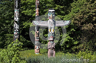 Stanley Park Totem Poles native artworks Editorial Stock Photo